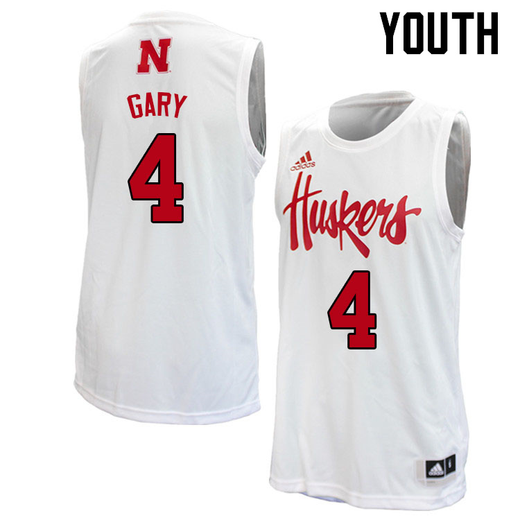 Youth #4 Juwan Gary Nebraska Cornhuskers College Basketball Jerseys Sale-White - Click Image to Close